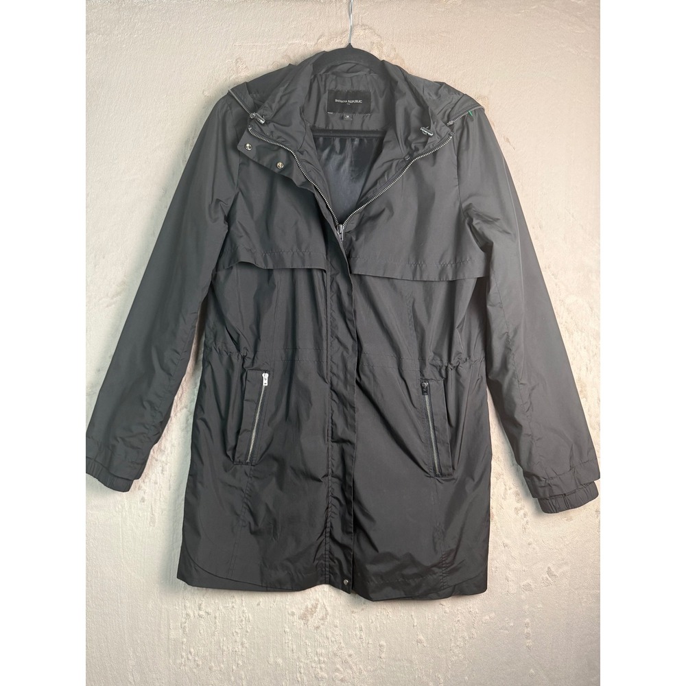 Banana Republic Technical Anorak Jacket Womens Medium Black Hooded Utility Parka